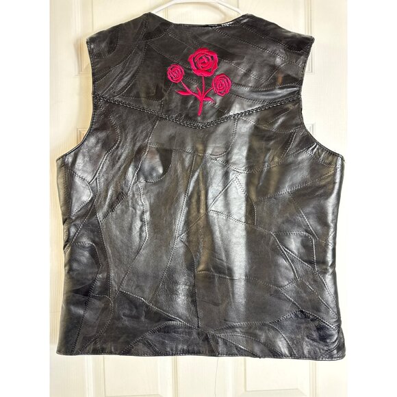 Diamond Plate Buffalo Leather Distressed Biker Vest Embroidered Roses Medium - Picture 6 of 8